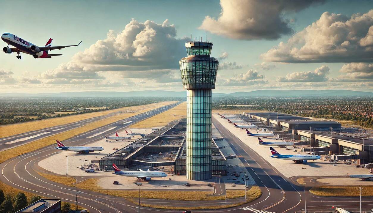 Hero image of a plane on the runway