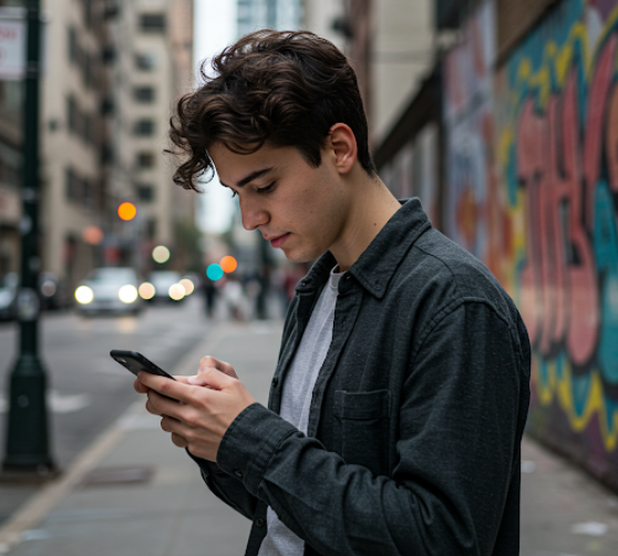 Person booking on phone