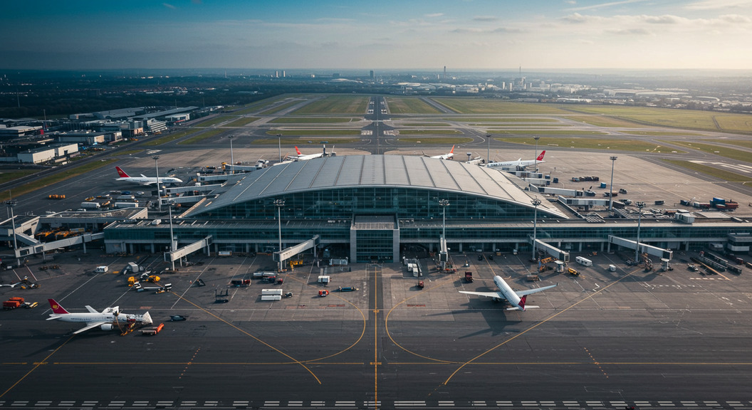 Hero image of a plane on the runway