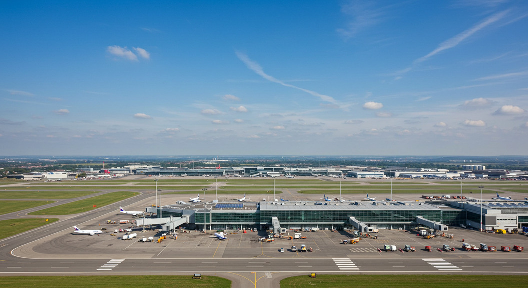 Hero image of a plane on the runway
