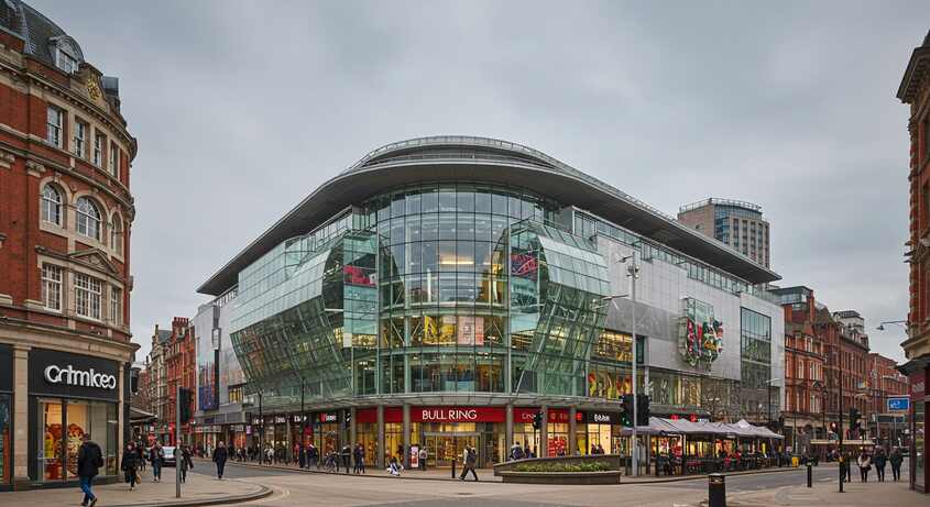 Beautiful Birmingham city center showing Bull Ring shopping center and modern architecture