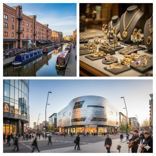 Birmingham historic Jewellery Quarter Bullring shopping centre and canal system