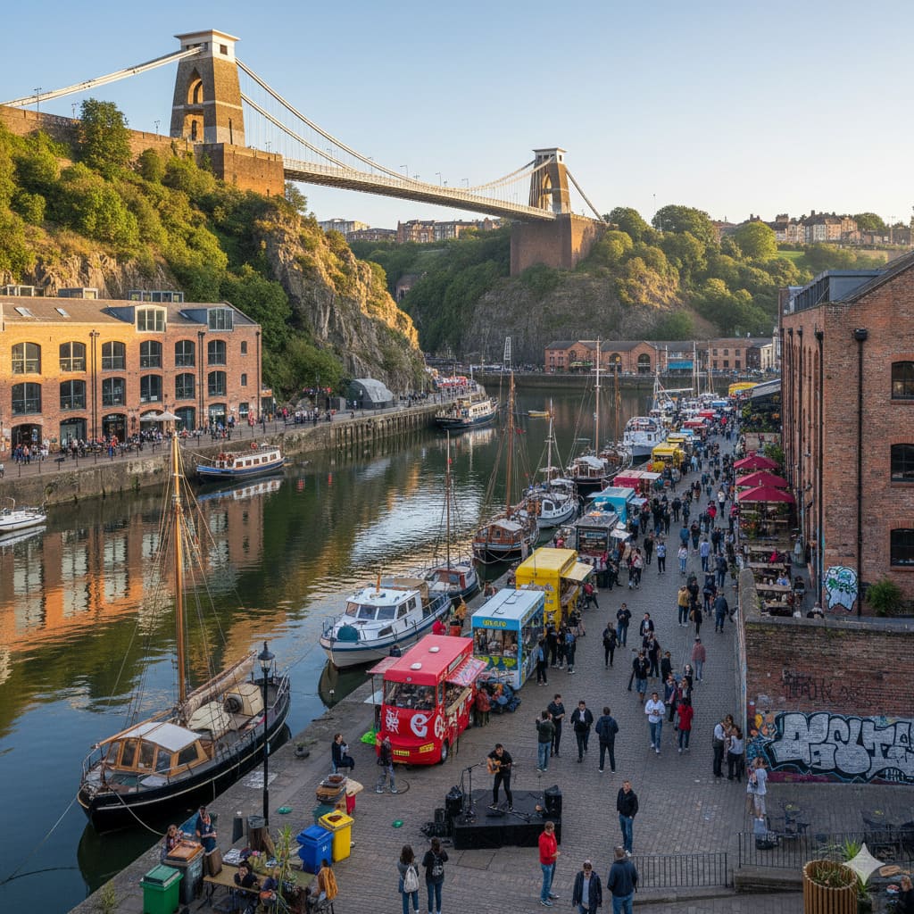 Bristol Clifton Suspension Bridge and historic harbour with vibrant cultural scene