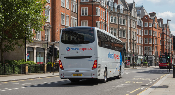 Red Airport Express bus on London street