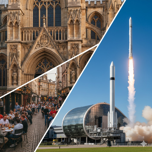 Leicester's historic architecture with Roman ruins and modern city center attractions