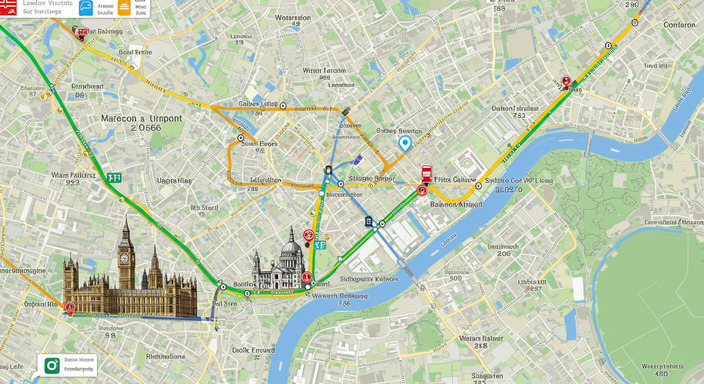 London bus route map showing stops from Victoria to Luton Airport via Baker Street