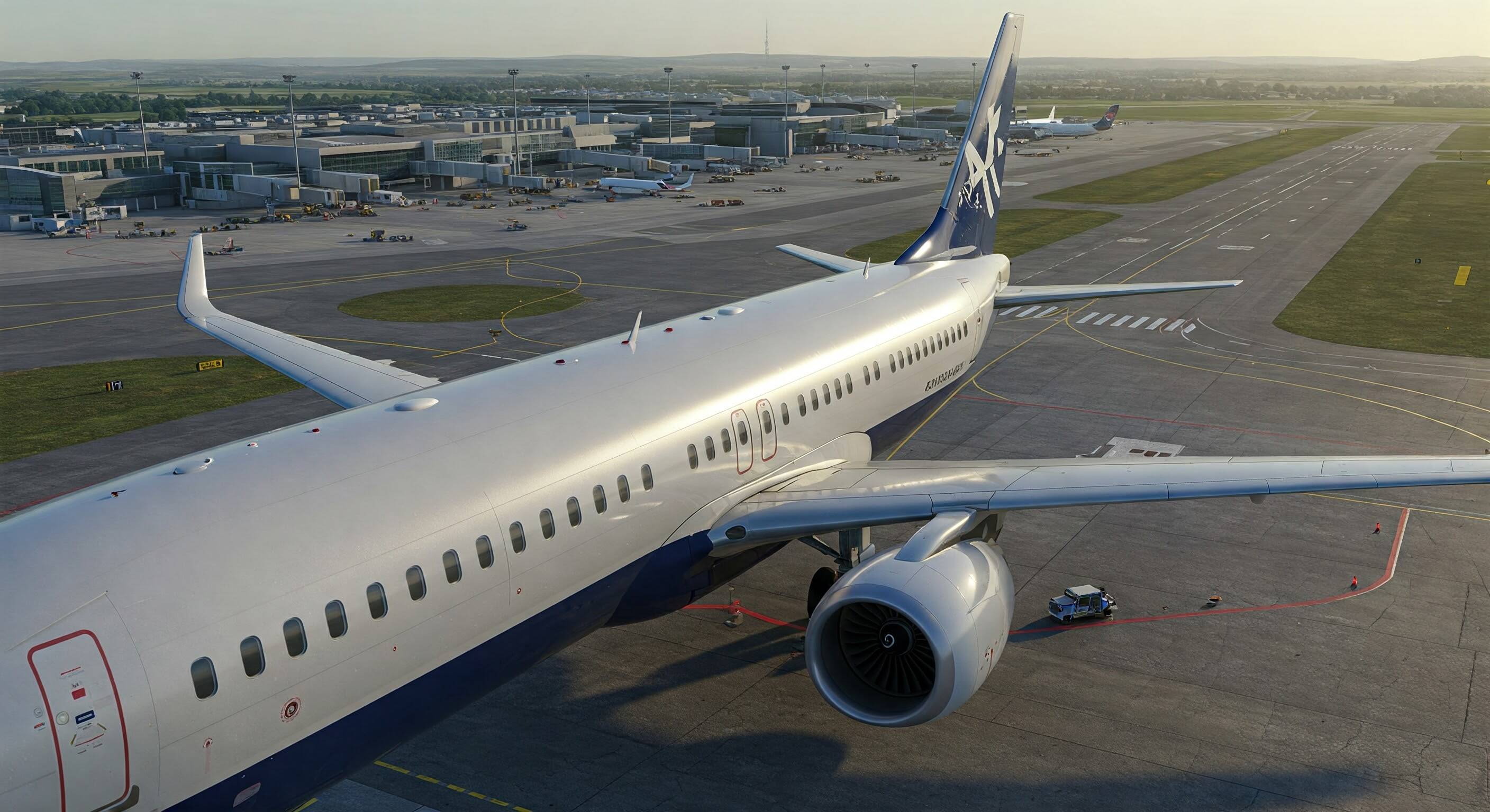 Hero image of a plane on the runway