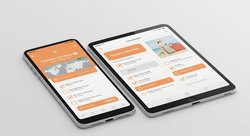 Travel tips checklist guide showing airport travel advice